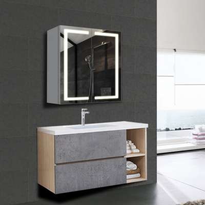 LED Bathroom Antique Stainless Steel Mirrored Plastic High Cabinet with Mirror Doors