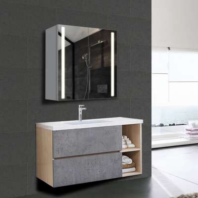 New Design LED Leather Bathroom Mirrored Aluminum Cabinets with Mirror