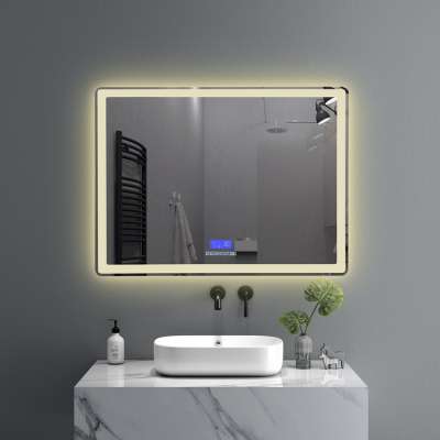 Backlit LED Wall Mounted Makeup Mirror Slivered Touch Bluetooth Mirror Large Led Bathroom Mirror